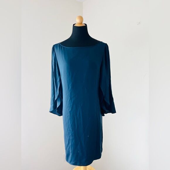 Milly Silk blend V-Neck Butterfly Dress Long Navy Blue Silk Blend Dress Size 8 - Picture 6 of 12